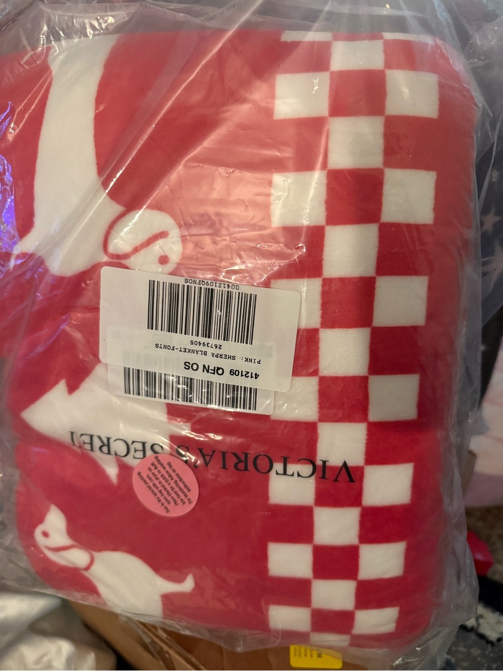 Victoria's Secret Red & White Sherpa blanket  Checker Throw Blanket